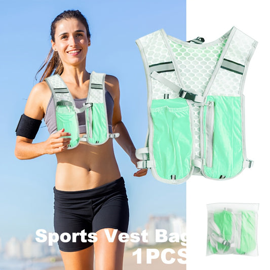 Woman wearing a sports vest bag with a clear background