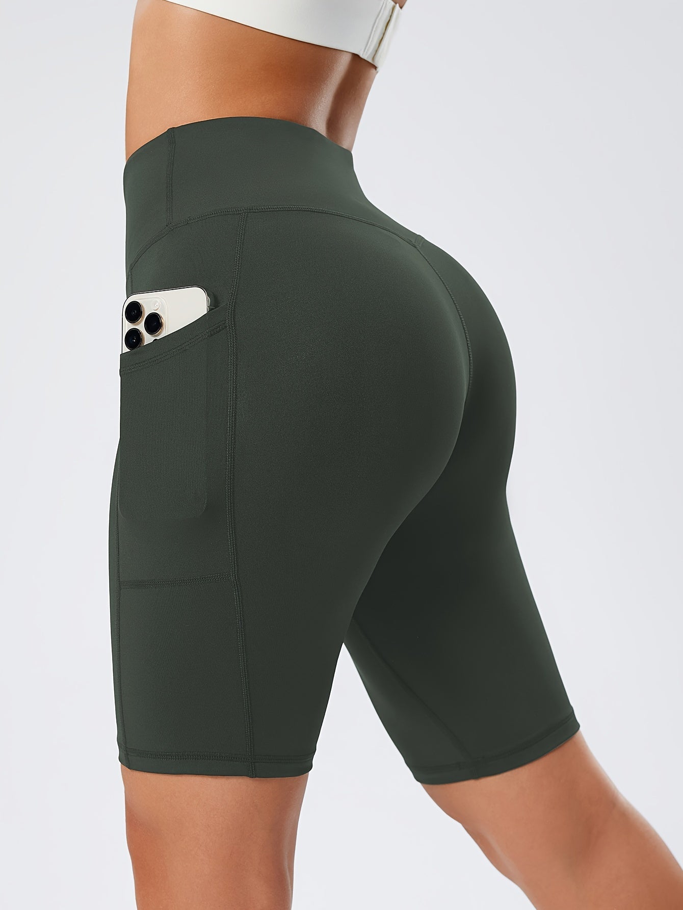 Women's Compression Running Shorts - High-Waisted with Side Pockets