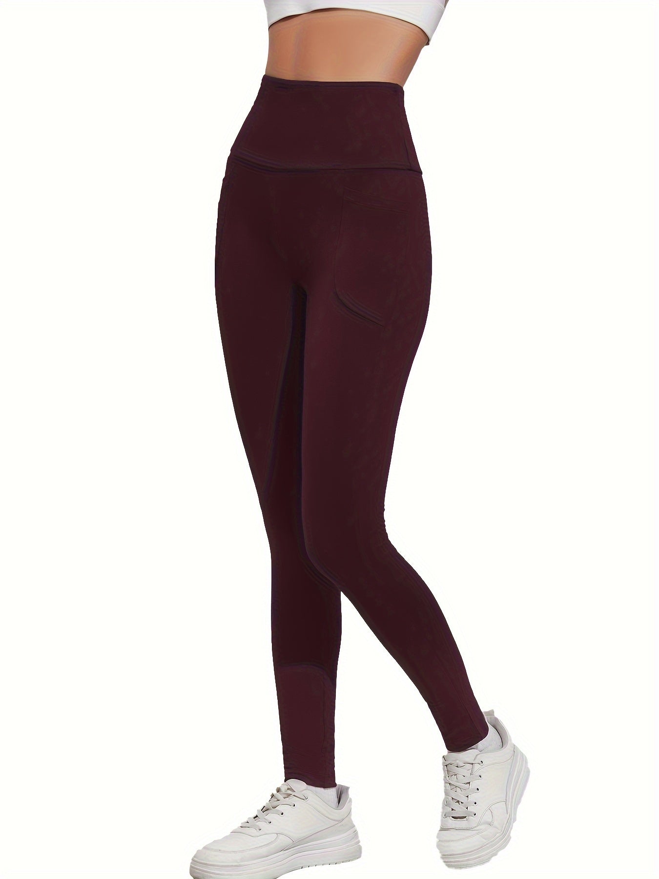 High-Waisted Running Leggings - Tummy Control Workout Pants with Pockets