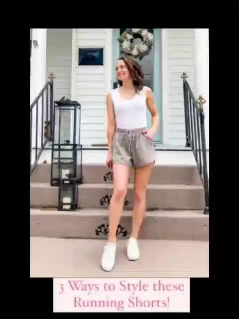 Women's Casual Running Shorts - Beige with Drawstring & Multiple Pockets