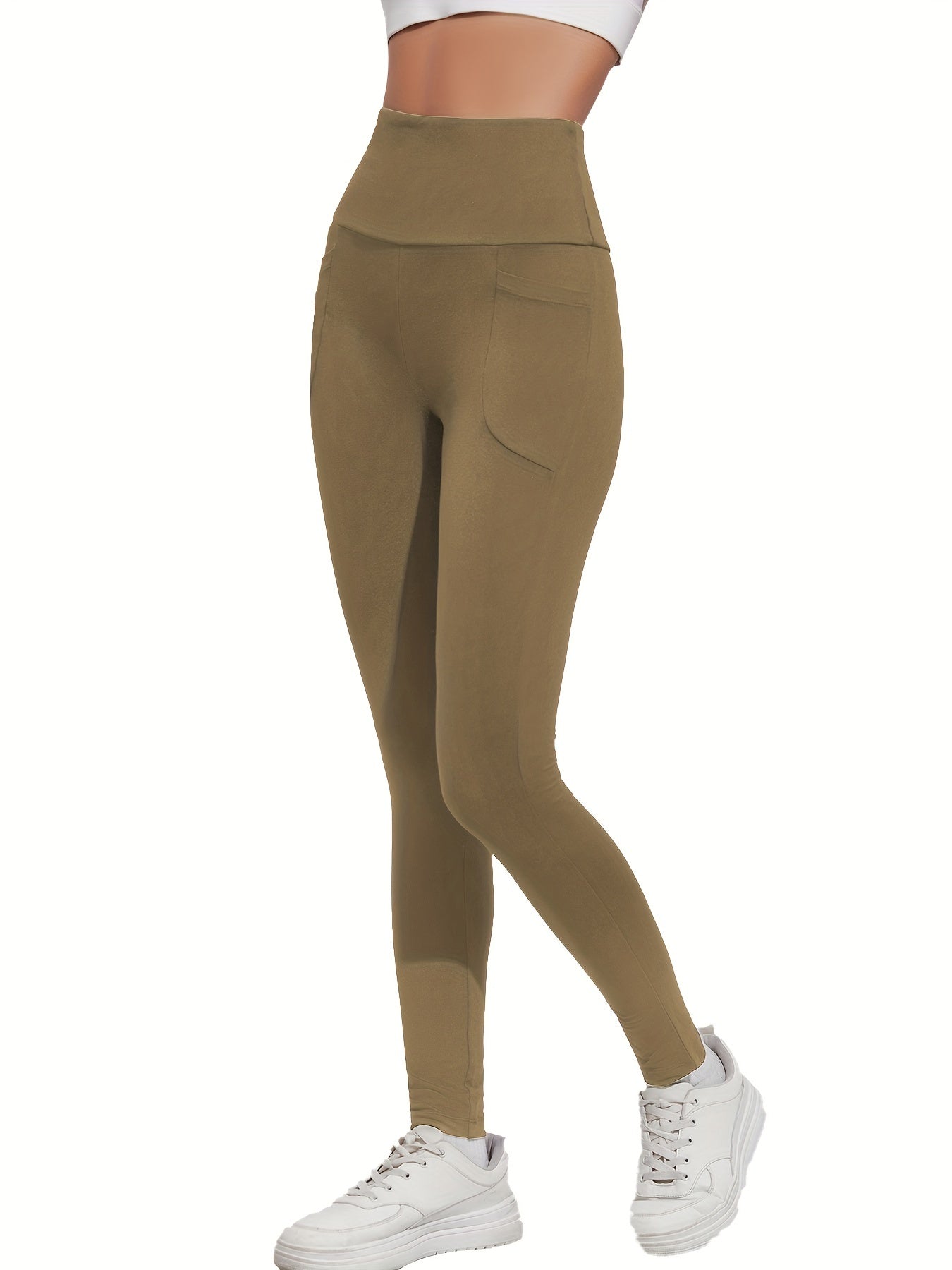 High-Waisted Running Leggings - Tummy Control Workout Pants with Pockets