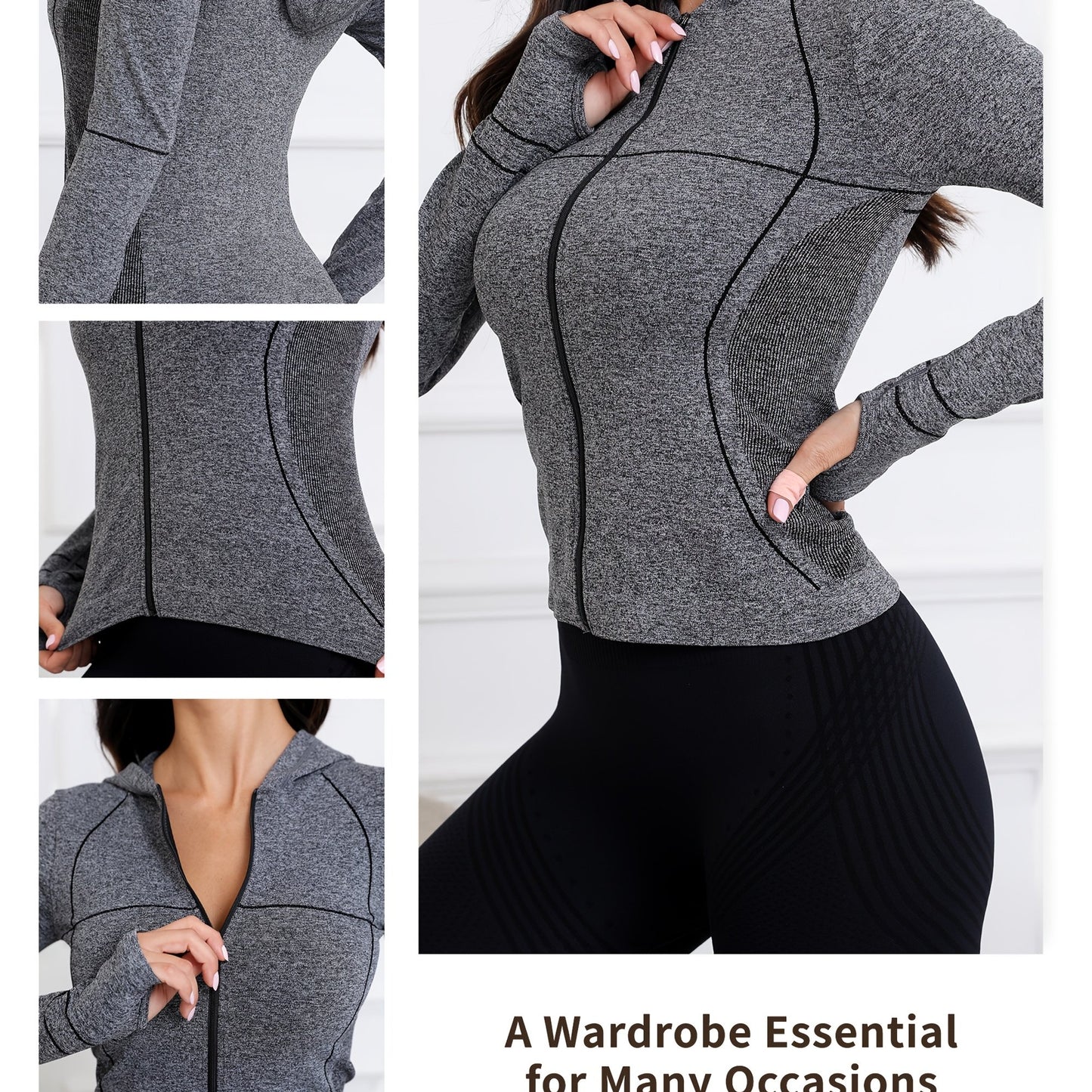 Women's Quick-Dry Hooded Running Jacket - Long Sleeve Zip-Up for Running & Fitness