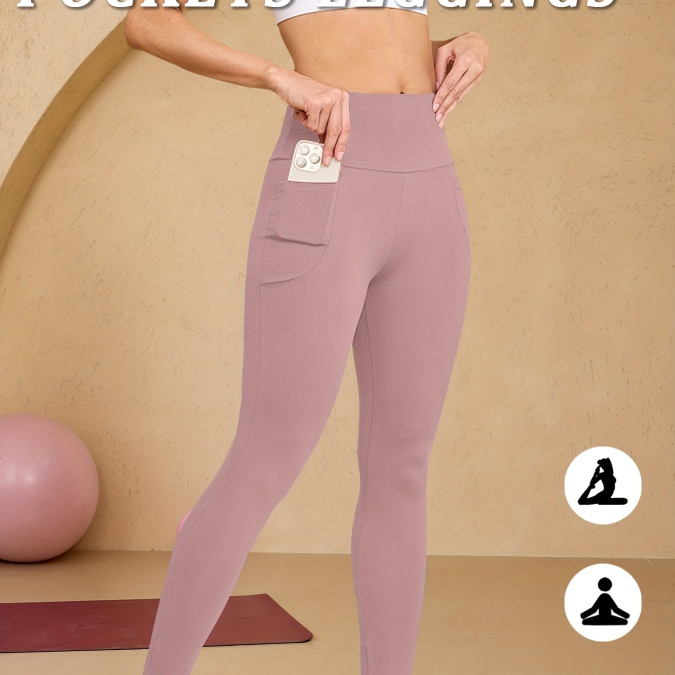 High-Waisted Running Leggings - Tummy Control Workout Pants with Pockets
